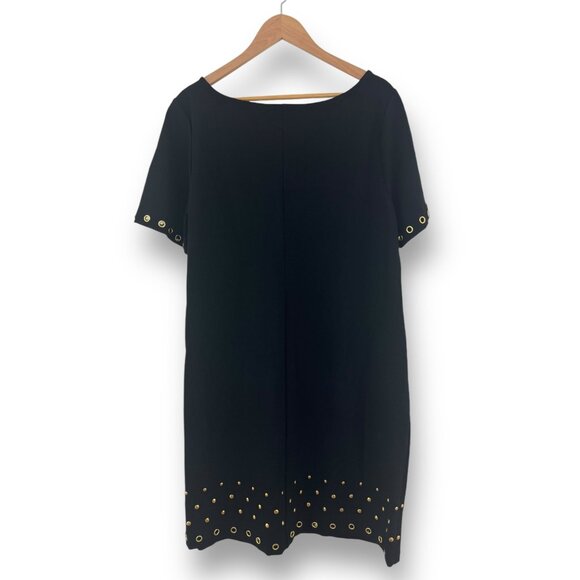 Size 16W 1X BLACK PONTE KNIT SHIFT DRESS Gold Embellished Fall Winter PLUS‎ SIZE - Picture 5 of 8